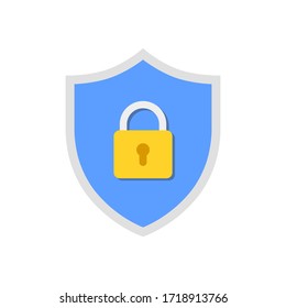 Vector shield with padlock icon design isolated on white background.