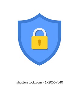 Vector shield with padlock icon design isolated on white background.