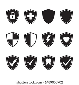 Vector shield protection icon set black on white