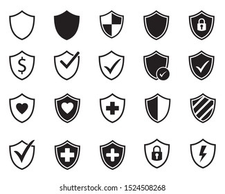 Vector shield protection icon set black on white