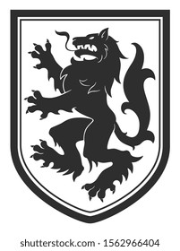 Vector shield with rampant heraldic wolf.