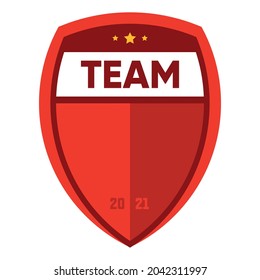 Vector shield red soccer team logo with three yellow stars, year of foundation and inscription team. Football illustration.