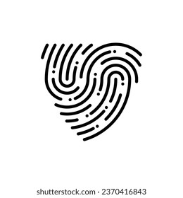 Huella digital con forma de escudo vectorial. Icono de aplicación de id de línea
