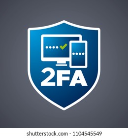 Vector shield shaped two factor authentication icon on grey background