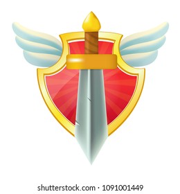 Vector shield with sword, stars and wings. isolated on white background. Perfect for games or other design works