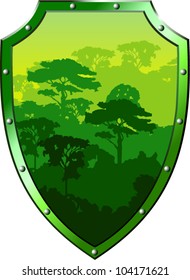 Vector shield with tropical jungle