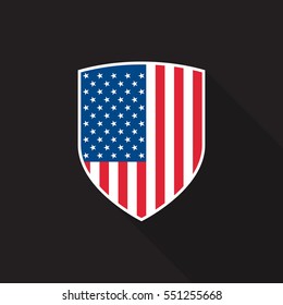 Vector shield with USA flag. USA shield icon