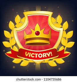 Vector shield with victory banner, crown and laurel. Perfect for games or other design works