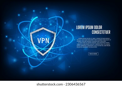 Vector Shield with vpn and world map. Security cyber shield concept. Virtual private network. 