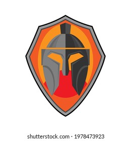 Vector Shield and Warrior Helmet Icon Isolated on White Background.