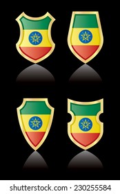 Vector shields with flag of Ethiopia.