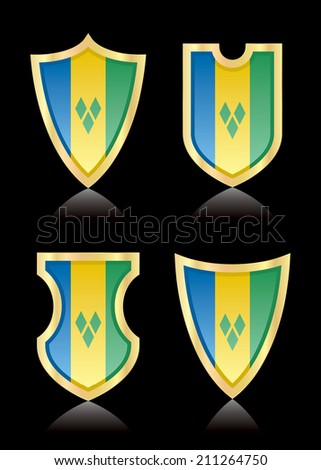 Vector shields with flag of Saint Vincent and the Grenadines.