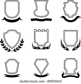 Vector shields and laurel wreaths isolated on white