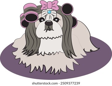 Vector Shih Tzu Hair Style Print. Good for Dog Grooming Salon or T Shirt Print Design. Funny Pampered Dog Illustration.