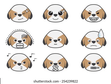 Vector Shih Tzu puppy dog illustration in various emotion.