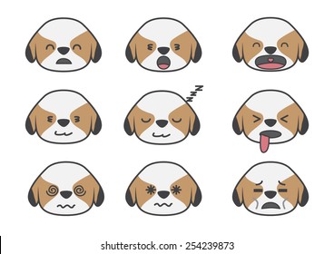 Vector Shih Tzu puppy dog illustration in various emotion.