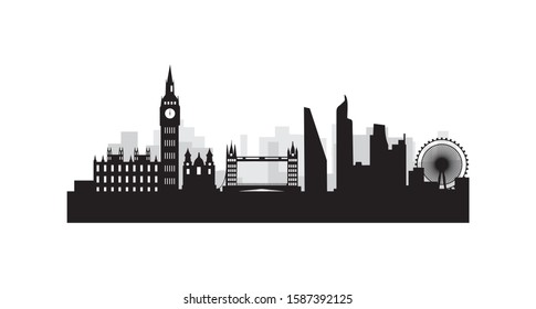 Vector shilhouette of London city skyline landscape design 