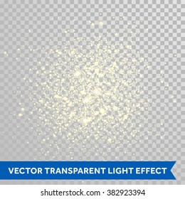 Vector shimmering particles of fireworks explosion. Glittering light effect. Twinkling lights spray on transparent background.