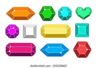 Vector shine colorful diamond set isolated on white background. Jewelry gems collection. Fantasy stones for game.