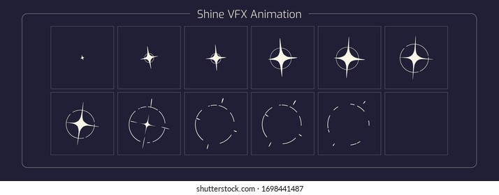Vector Shine Element VFX. Sprite Sheet Shine Effect for App, 
Video Game or Cartoon or animation and motion design.
2D Classic Shone FX. EPS 10 Vector illustration.