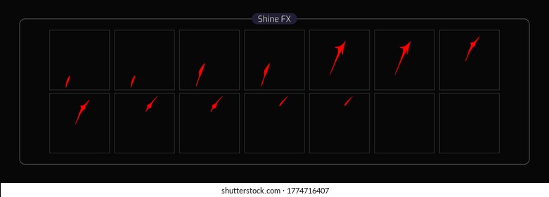 Vector shine FX. Shine effect sprite sheet for game, cartoon, animation and motion design. Colorful 2D classic shine light FX. EPS10 Vector illustration.