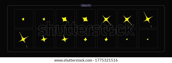 Vector shine FX. Shine effect sprite sheet\
for game, cartoon, animation and motion design. Colorful 2D classic\
shine light FX. EPS10 Vector\
illustration.