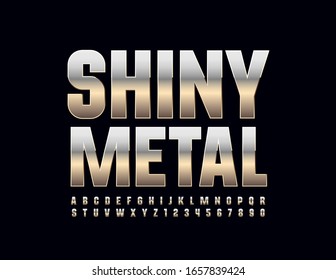 Vector Shine Metal Font. Silver Alphabet Letters and Numbers.