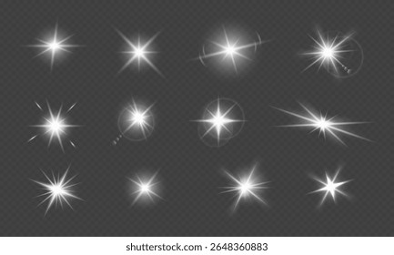 Estrelas de brilho vetorial. Efeito de luz de brilho abstrato isolado no fundo transparente.