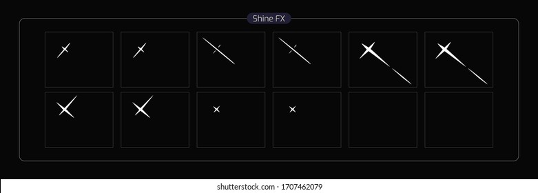 Vector Shine VFX. Shine animation sprite sheet for Video Game, Cartoon, Animation and motion design. 2D Classic Shine light FX. EPS 10 Vector illustration.