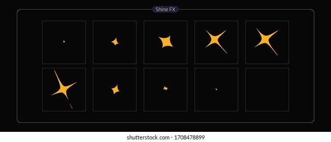 Vector Shine VFX. Shine animation sprite sheet for Video Game, Cartoon, Animation and motion design. 2D Classic Shine light FX. EPS 10 Vector illustration.