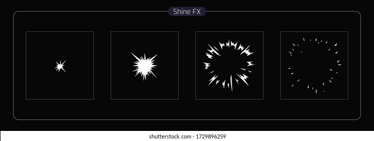 Vector Shine VFX. Shine dust blast animation effect. Shine effect sprite sheet for video games, cartoon, animation and motion design. 2D Classic shine blast FX. EPS 10 Vector illustration.