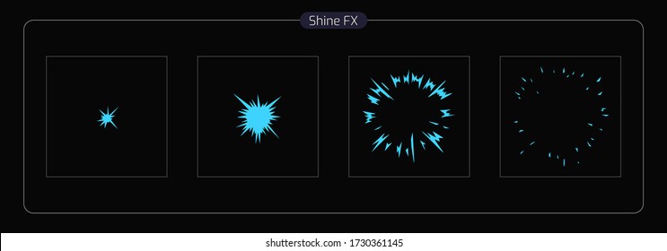 Vector Shine VFX. Shine dust blast animation effect. Shine effect sprite sheet for video games, cartoon, animation and motion design. 2D Classic shine blast FX. EPS 10 Vector illustration.
