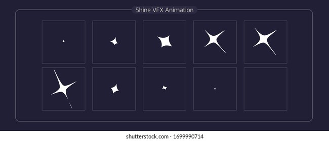 Vector Shine VFX. Shine Effect Sprite Sheet  for App, Video Game or Cartoon or Animation and motion design. 2D Classic Shine light FX. EPS 10 Vector illustration.