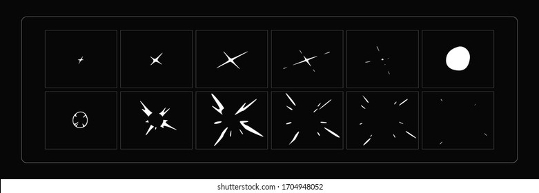 Vektorillustration Shine VFX. Shine Effect Sprite Sheet für App, Video Game, Cartoon, Animation und Motion Design. 2D Classic Shine light FX. EPS10-Vektorillustration-Illustration.