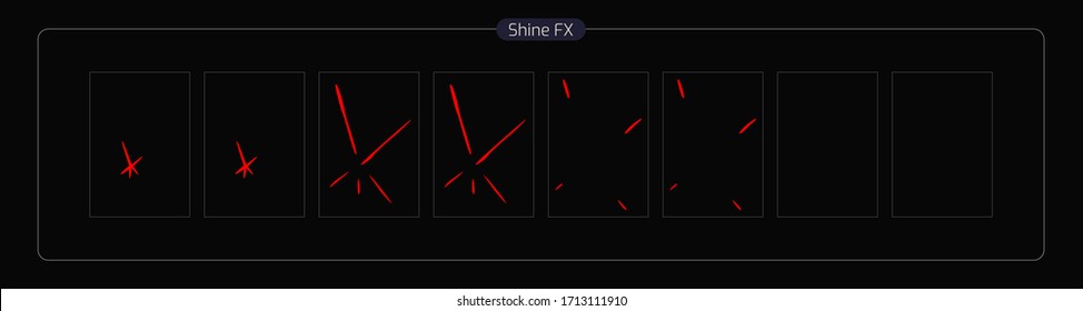 Vector Shine VFX. Shine Effect Sprite Sheet for Video Game, Cartoon, Animation and motion design. Colorful 2D Classic Shine light FX. EPS 10 Vector illustration.