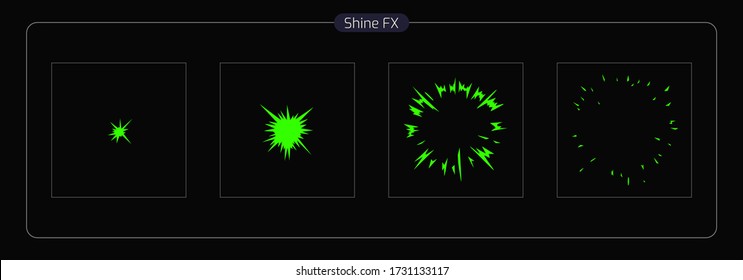 Vector Shine VFX. Shine Effect Sprite Sheet for Video Games, Cartoon, Animation and motion design. 2D Classic Shine light FX. EPS 10 Vector illustration.