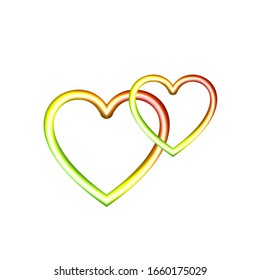 Vector Shining 3D Hearts Isolated on White Background, Colorful Graphic Element, Love Symbol.