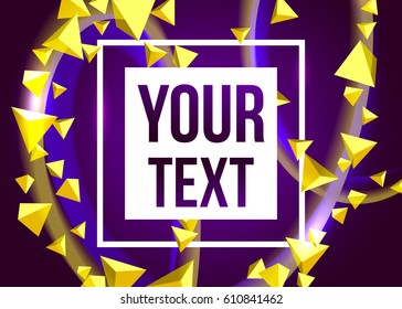 Vector shining banner on abstract triangle luxury color gold wave design background. Vector illustration with 3D triangles for marketing, banner, poster, brochure, club event, magic template design