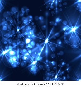 Vector Shining Blue Background, Magic Lights, Abstract Underwater World Backdrop.
