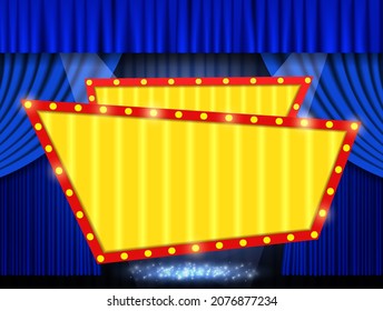 Vector shining blue background with retro banner for presentation, concert, show design