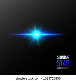 Vector shining blue star. Half transparent shining bright abstract star. Cold blue magic explosion. Vector illustration for your graphic design.
