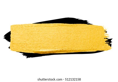 Vector shining brush stroke for you amazing design project. Gold poster isolated on white. Vector abstract grunge hand painted golden background. 