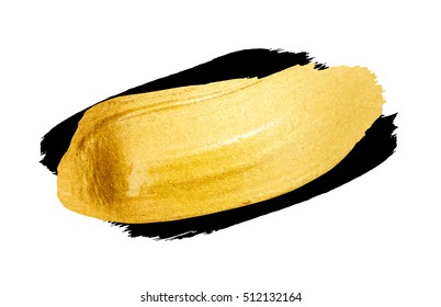 Vector shining brush stroke for you amazing design project. Gold poster isolated on white. Vector abstract grunge hand painted golden background. 