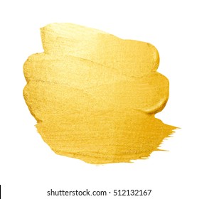 Vector shining brush stroke for you amazing design project. Gold poster isolated on white. Vector abstract grunge hand painted golden background. 