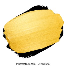 Vector shining brush stroke for you amazing design project. Gold poster isolated on white. Vector abstract grunge hand painted golden background. 