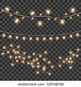 Vector Shining Christmas Lights. Isolated On Black Transparent Background, Eps 10.

