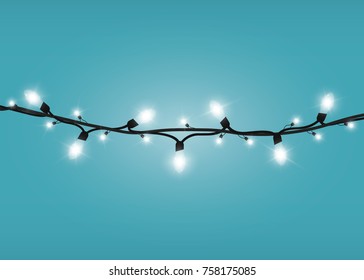 Vector shining Christmas lights. Isolated on blue background, eps 10.
