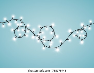 Vector shining Christmas lights. Isolated on blue background, eps 10.
