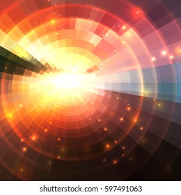 Vector shining concentric mosaic tiles abstract background