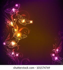 Vector shining floral background with butterflies